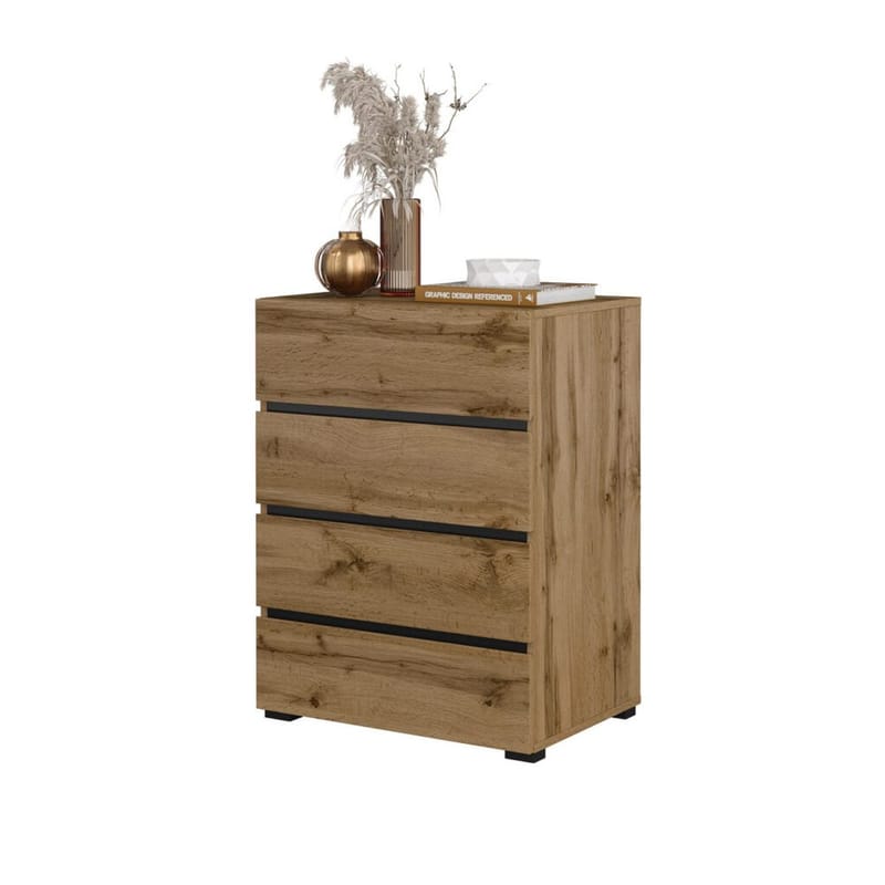 Kommode Cross med 4 skuffer - Wotan eik - Oppbevaring - Oppbevaringsmøbler - Kommode - Entrekommode