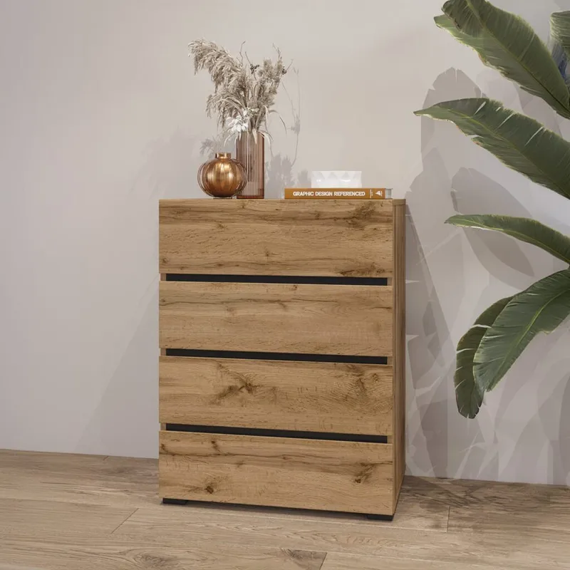 Kommode Cross med 4 skuffer - Wotan eik - Oppbevaring - Oppbevaringsmøbler - Kommode - Entrekommode