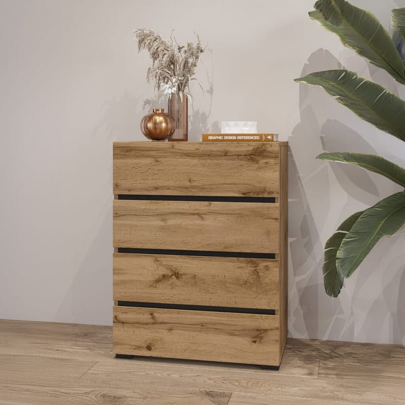 Kommode Cross med 4 skuffer - Wotan eik - Oppbevaring - Oppbevaringsmøbler - Kommode - Entrekommode