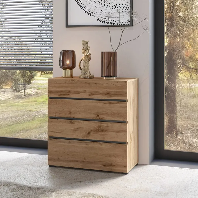 Kommode Cross S med 4 skuffer - Wotan eik - Oppbevaring - Oppbevaringsmøbler - Kommode - Entrekommode