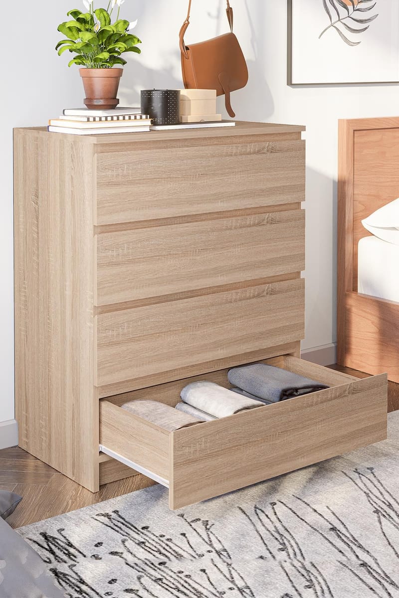 Kommode Hanah Home Derinkuyu 4 (80 x 100 x 48 cm) Sonomo eik - Oppbevaring - Oppbevaringsmøbler - Kommode - Entrekommode