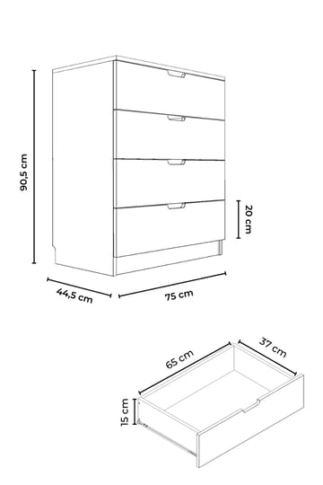 Kommode Hanah Home Lento (75 x 90,5 x 44,5 cm) Hvit - Oppbevaring - Oppbevaringsmøbler - Kommode - Entrekommode
