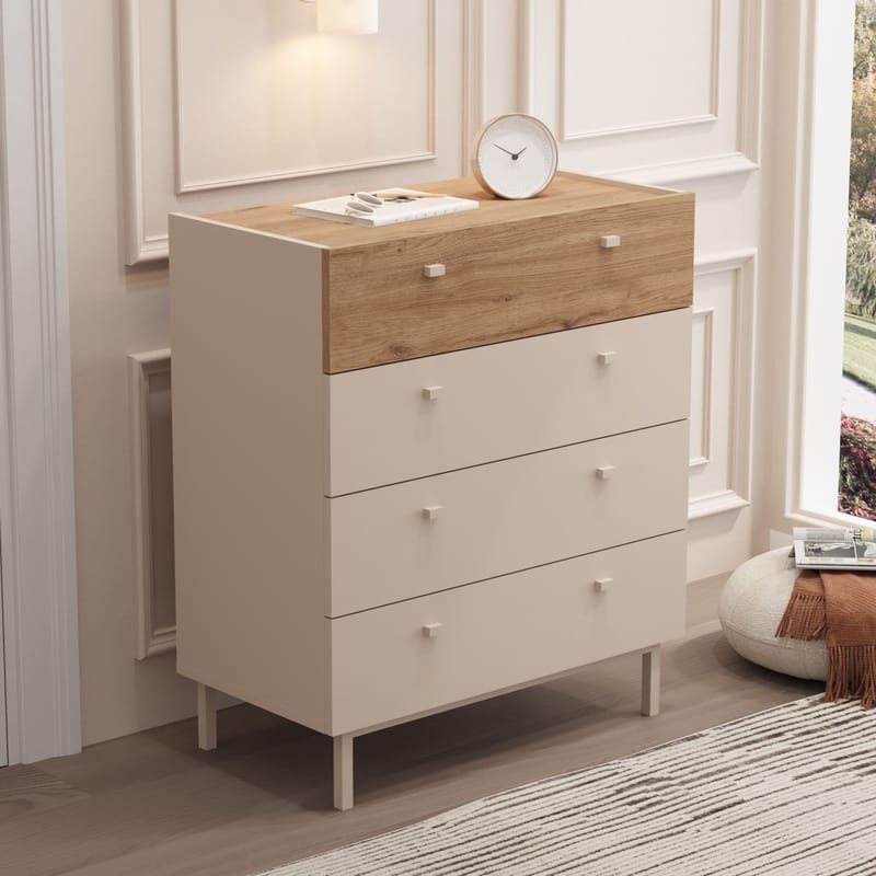Kommode Hanah Home Luke (80 x 93,1 x 41,8 cm) Sand eik - Sand eik - Oppbevaring - Oppbevaringsmøbler - Kommode - Entrekommode