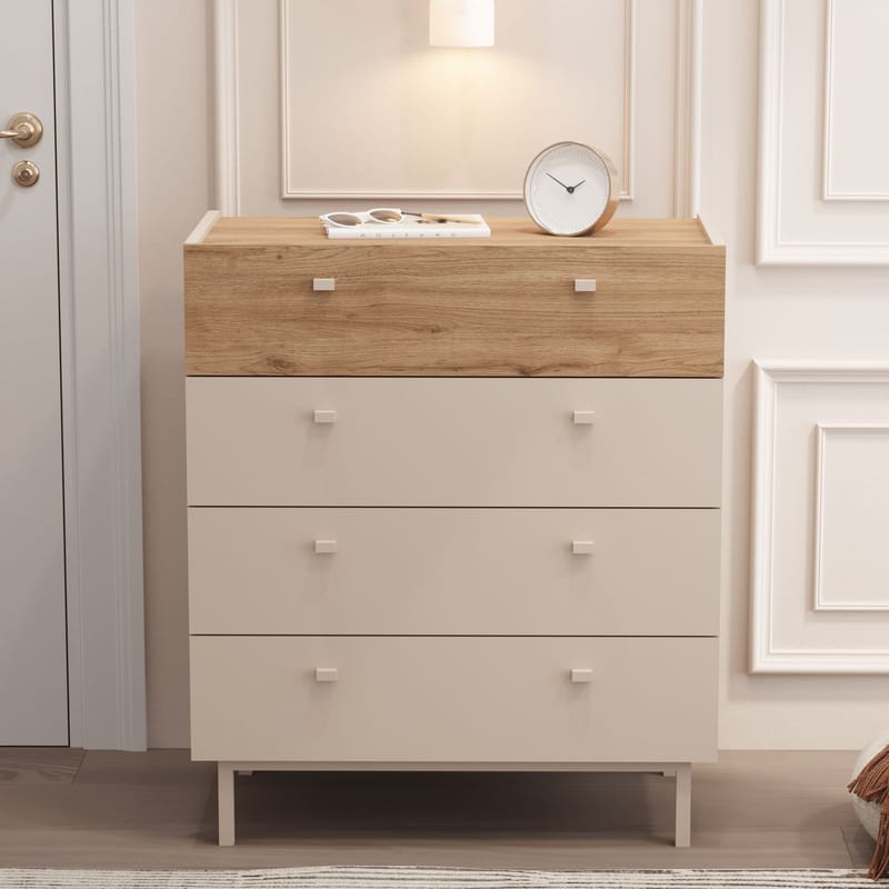 Kommode Hanah Home Luke (80 x 93,1 x 41,8 cm) Sand eik - Sand eik - Oppbevaring - Oppbevaringsmøbler - Kommode - Entrekommode