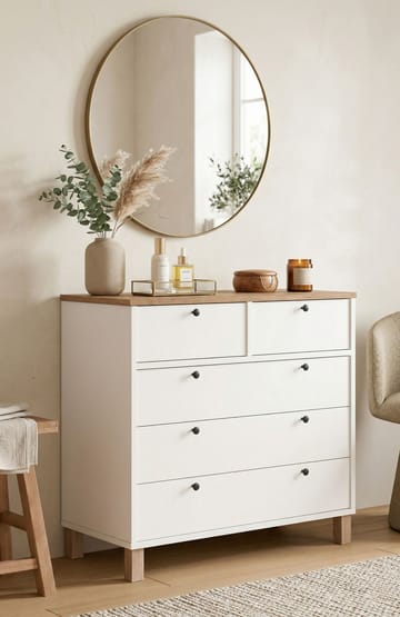 Kommode Hanah Home Nord (90 x 85,2 x 40 cm) Hvit eik - Hvit og eik - Oppbevaring - Oppbevaringsmøbler - Kommode - Entrekommode