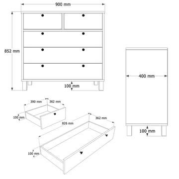 Kommode Hanah Home Nord (90 x 85,2 x 40 cm) Hvit eik - Hvit og eik - Oppbevaring - Oppbevaringsmøbler - Kommode - Entrekommode