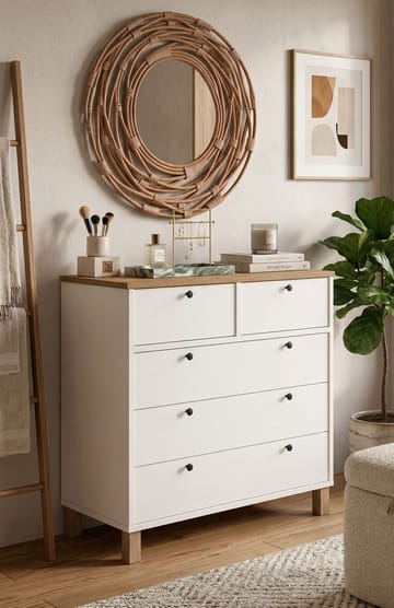 Kommode Hanah Home Nord (90 x 85,2 x 40 cm) Hvit eik - Hvit og eik - Oppbevaring - Oppbevaringsmøbler - Kommode - Entrekommode