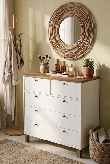 Kommode Hanah Home Nord (90 x 85,2 x 40 cm) Hvit eik - Hvit og eik - Oppbevaring - Oppbevaringsmøbler - Kommode - Entrekommode