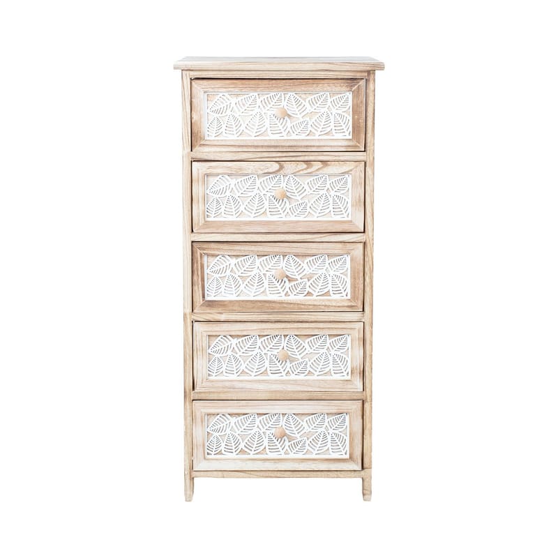 Kommode HOME4YOU Kaseke med 5 oppbevaringsrom 40x29x90 cm natur - naturlig - Oppbevaring - Oppbevaringsmøbler - Kommode - Entrekommode