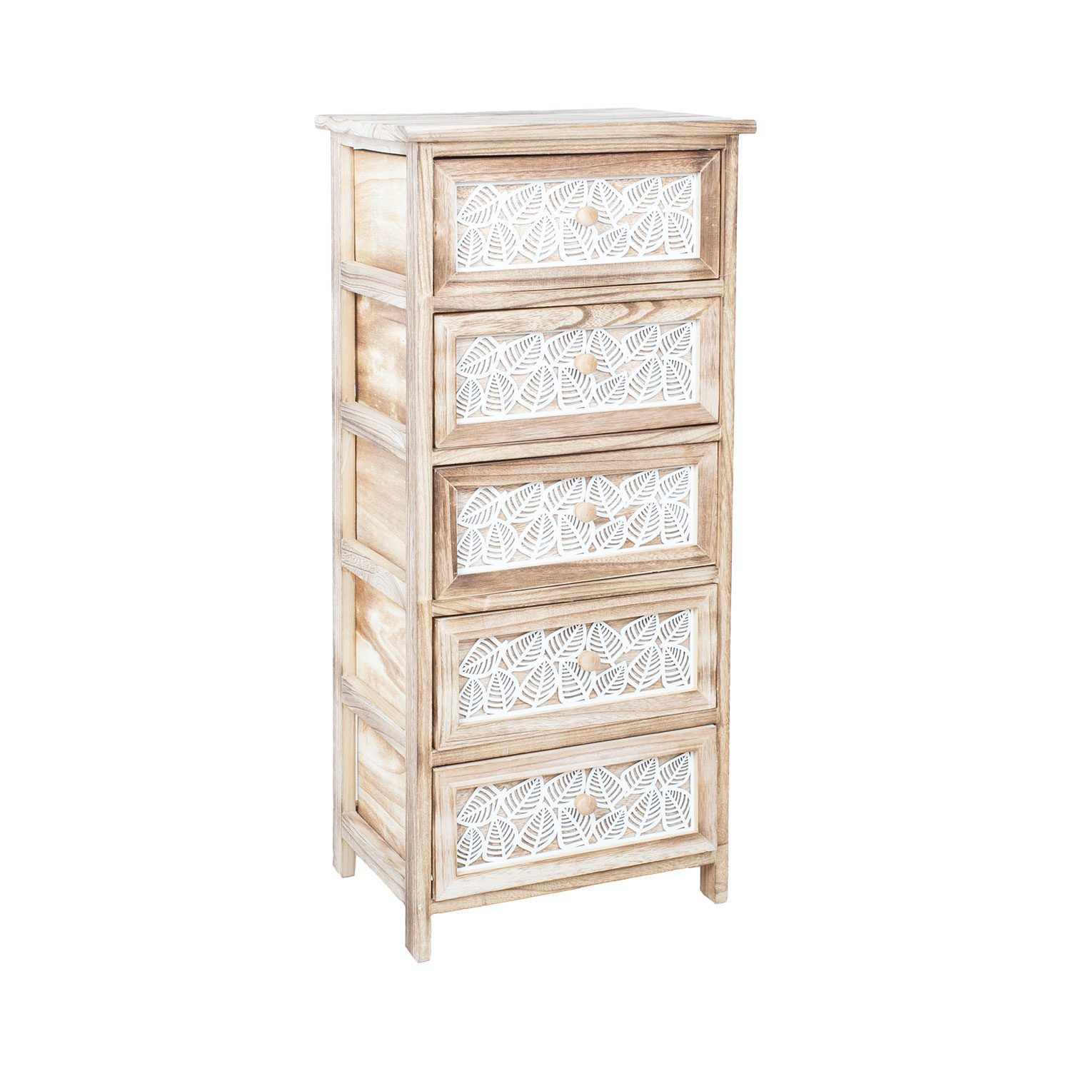 Kommode HOME4YOU Kaseke med 5 oppbevaringsrom 40x29x90 cm natur - naturlig