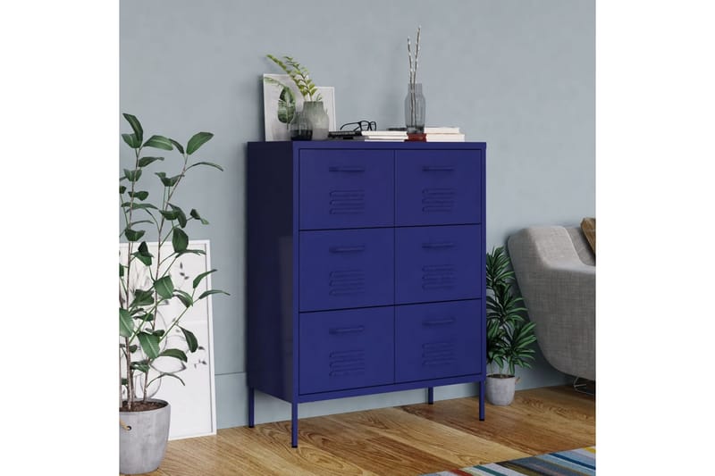 Kommode marineblå 80x35x101,5 cm stål - Blå - Oppbevaring - Oppbevaringsmøbler - Kommode - Entrekommode
