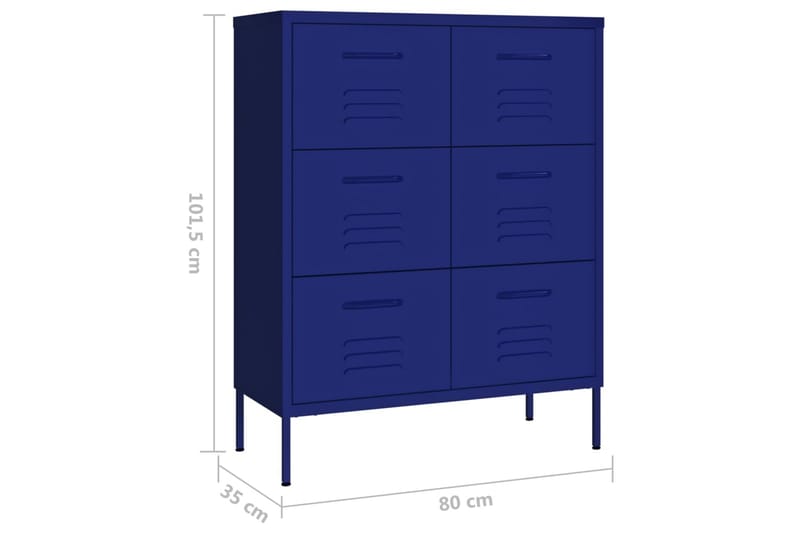 Kommode marineblå 80x35x101,5 cm stål - Blå - Oppbevaring - Oppbevaringsmøbler - Kommode - Entrekommode