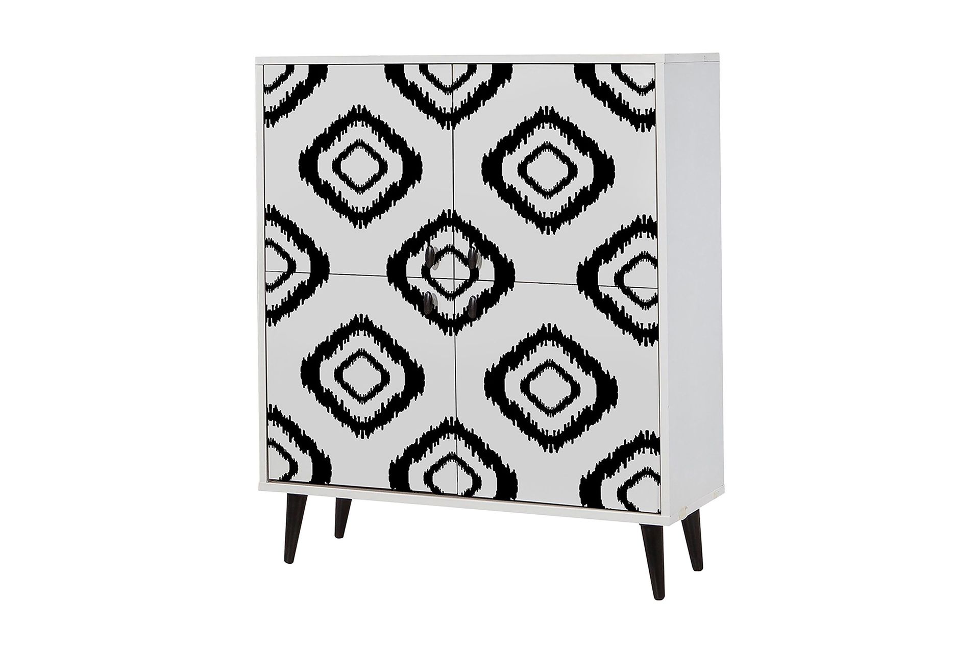 Kommode med 4 Dører 95x111 cm - Hvit/Svart
