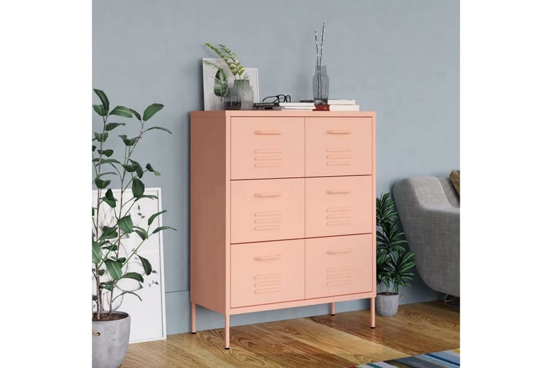 Kommode rosa 80x35x101,5 cm stål - Rosa - Oppbevaring - Oppbevaringsmøbler - Kommode - Entrekommode