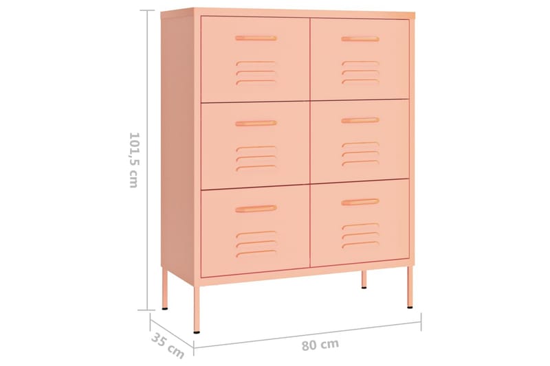 Kommode rosa 80x35x101,5 cm stål - Rosa - Oppbevaring - Oppbevaringsmøbler - Kommode - Entrekommode