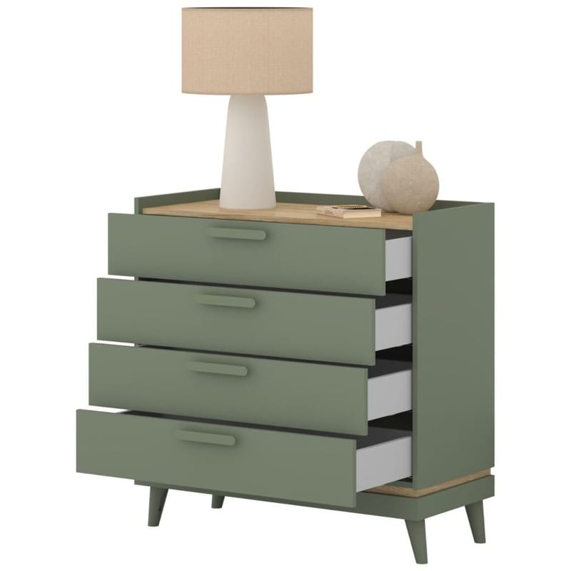 Kommode Scandi med 4 skuffer - Falmet grønn - Oljet eik - Oppbevaring - Oppbevaringsmøbler - Kommode - Entrekommode