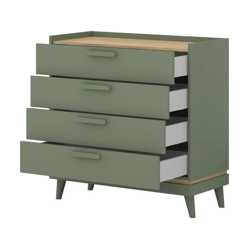 Kommode Scandi med 4 skuffer - Falmet grønn - Oljet eik - Oppbevaring - Oppbevaringsmøbler - Kommode - Entrekommode