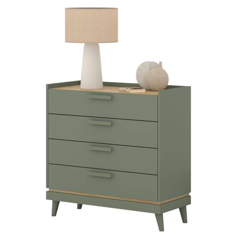Kommode Scandi med 4 skuffer - Falmet grønn - Oljet eik - Oppbevaring - Oppbevaringsmøbler - Kommode - Entrekommode