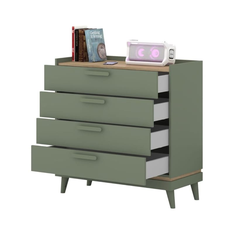 Kommode Scandi med 4 skuffer - Falmet grønn - Oljet eik - Oppbevaring - Oppbevaringsmøbler - Kommode - Entrekommode