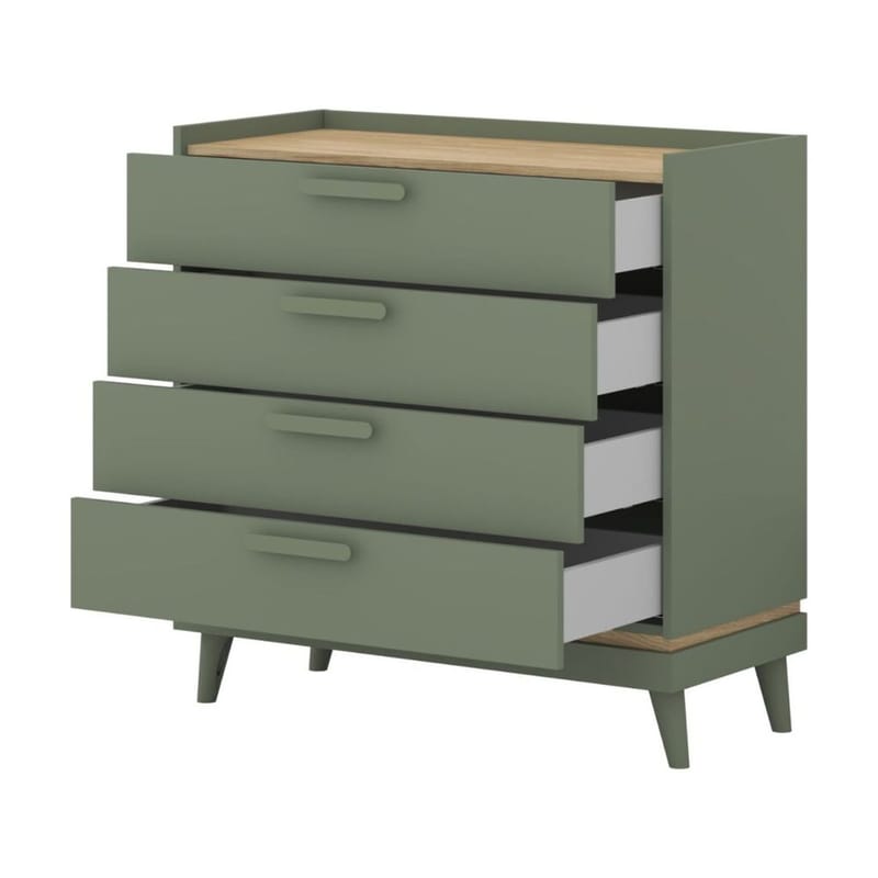 Kommode Scandi med 4 skuffer - Falmet grønn - Oljet eik - Oppbevaring - Oppbevaringsmøbler - Kommode - Entrekommode