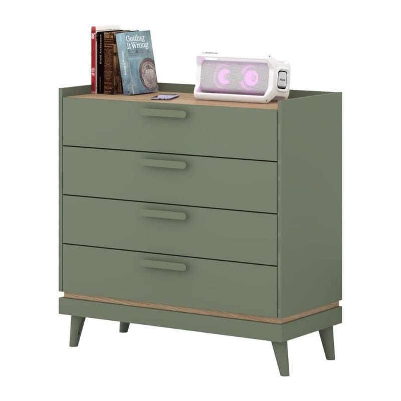 Kommode Scandi med 4 skuffer - Falmet grønn - Oljet eik - Oppbevaring - Oppbevaringsmøbler - Kommode - Entrekommode