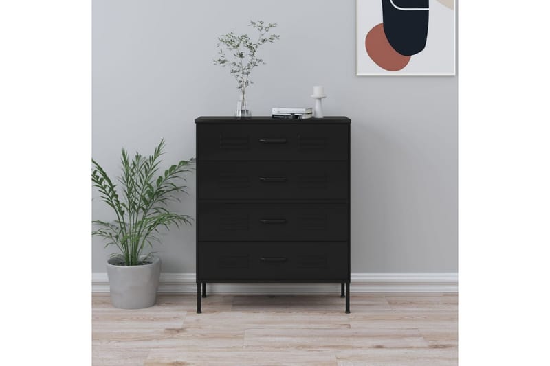 Kommode svart 80x35x101,5 cm stål - Svart - Oppbevaring - Oppbevaringsmøbler - Kommode - Entrekommode