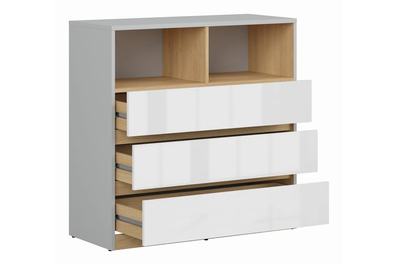 Leokkol Kommode 90 cm - Hvit|Tre/natur|Grå - Oppbevaring - Oppbevaringsmøbler - Kommode