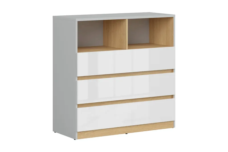 Leokkol Kommode 90 cm, Hvit|Tre/natur|Grå