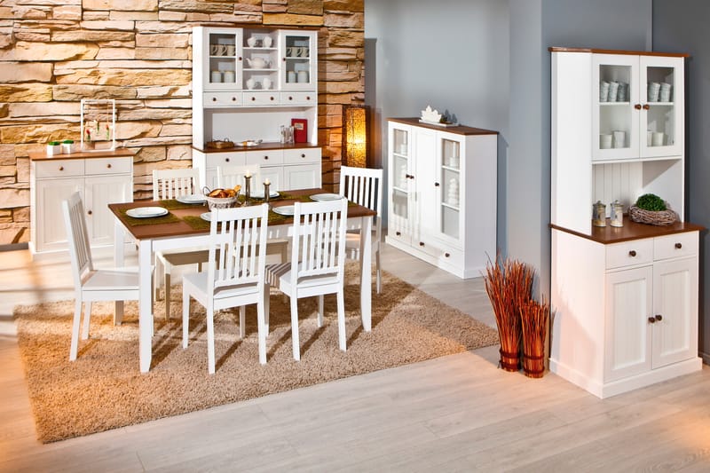 Livesey Vitrineskap B 131 cm - Hvit/Natur - Oppbevaring - Oppbevaringsmøbler - Kommode