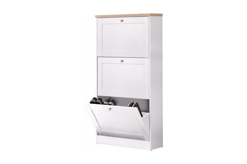 Naveen Skoskap 70x130 cm - Hvit / Brun - Oppbevaring - Skooppbevaring - Skoskap
