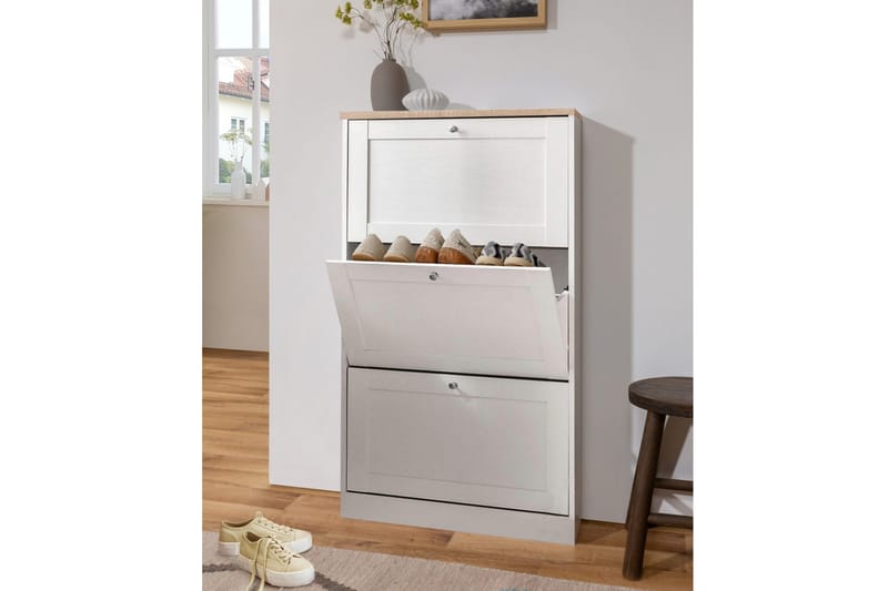 Naveen Skoskap 70x130 cm - Hvit / Brun - Oppbevaring - Skooppbevaring - Skoskap