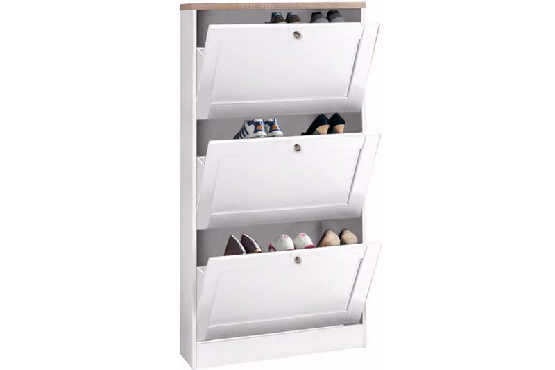 Naveen Skoskap 70x130 cm - Hvit / Brun - Oppbevaring - Skooppbevaring - Skoskap