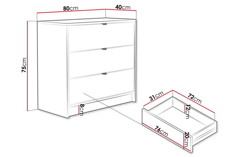 Novaj Høy kommode 80x40x75 cm i tre med oppbevaringsskuffer - Beige - Oppbevaring - Skap - Oppbevaringsskap