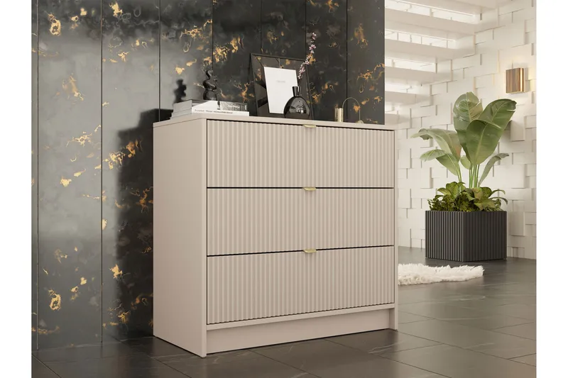 Novaj Høy kommode 80x40x75 cm i tre med oppbevaringsskuffer - Beige - Oppbevaring - Skap - Oppbevaringsskap