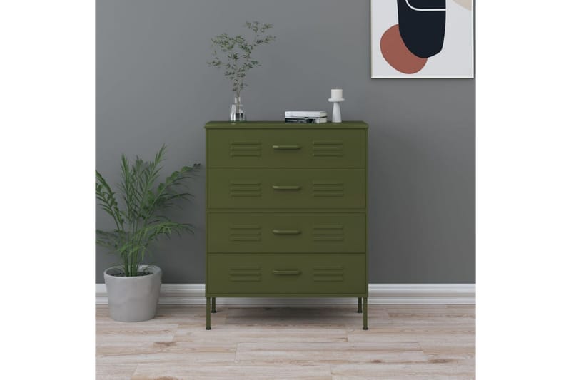 Kommode olivengrønn 80x35x101,5 cm stål - grønn - Oppbevaring - Oppbevaringsmøbler - Kommode - Entrekommode