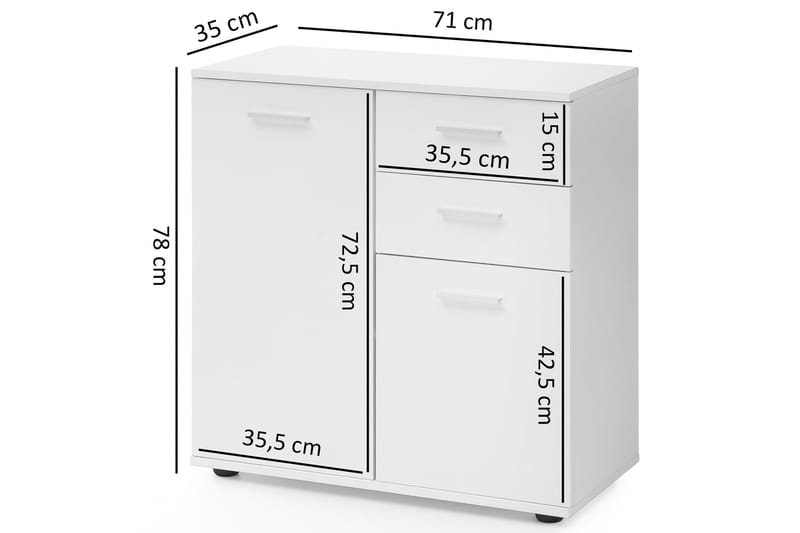 Pinuelas Kommode 71x36 cm - Hvit - Oppbevaring - Oppbevaringsmøbler - Kommode - Entrekommode