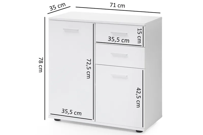 Pinuelas Kommode 71x36 cm - Hvit - Oppbevaring - Oppbevaringsmøbler - Kommode - Entrekommode