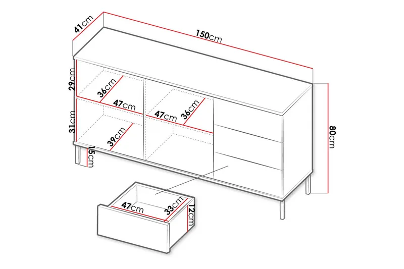Querty Skapkommode 150x80x41 cm - Svart - Oppbevaring - Oppbevaringsmøbler - Kommode