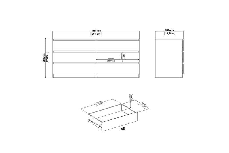 Salomns Kommode 50x154 cm - Hvit | Grå - Gangoppbevaring - Entrekommode - Kommode