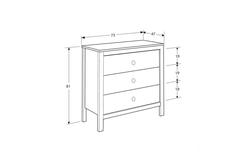 Seban Kommode 73 cm - Hvit - Oppbevaring - Oppbevaringsmøbler - Kommode - Entrekommode