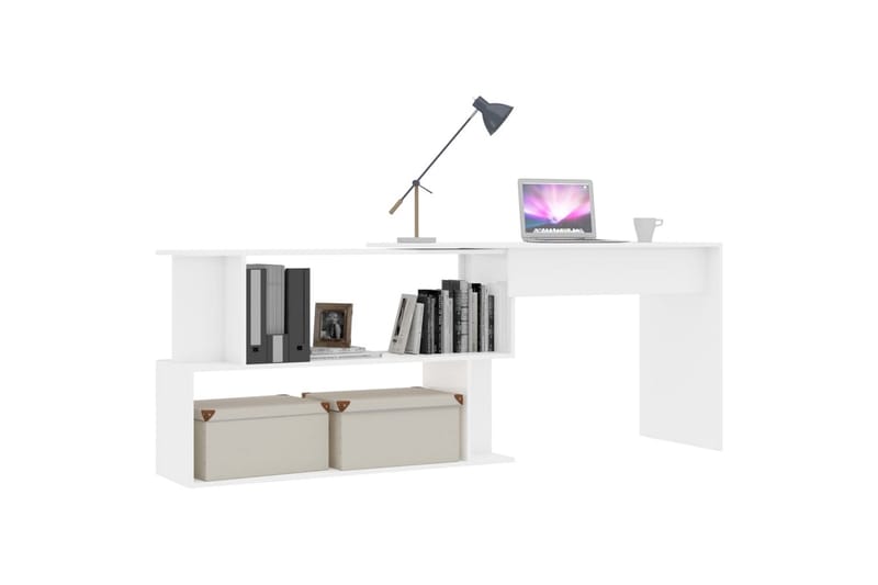 Hjørneskrivebord h�øyglans hvit 200x50x76 cm sponplate - Hvit - Oppbevaring - Oppbevaringsmøbler - Kommode - Skatoll