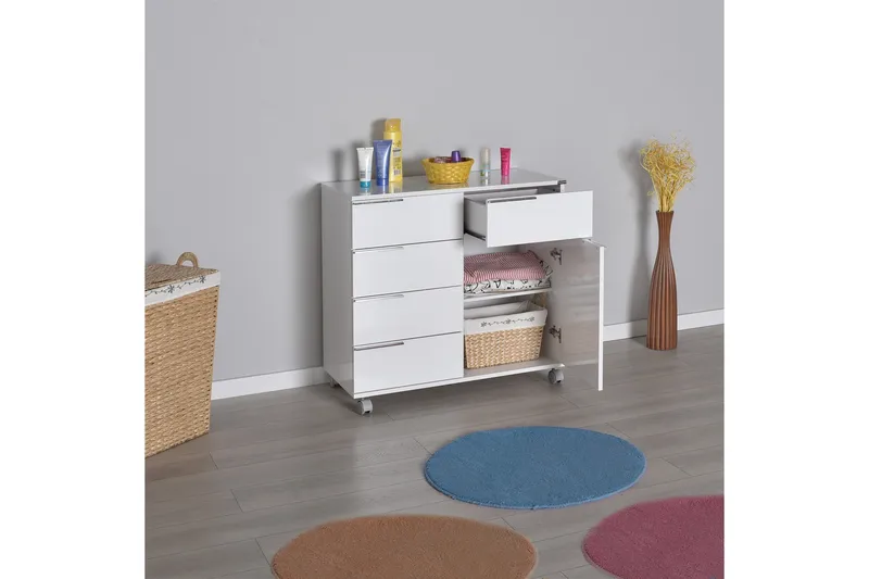 Byrå Vit högglans - Oppbevaring - Oppbevaringsmøbler - Kommode - Skuffeseksjon