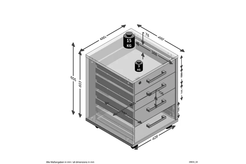 Calvia Hurts 48 cm - Hvit/Eik - Oppbevaring - Oppbevaringsmøbler - Kommode - Skuffeseksjon