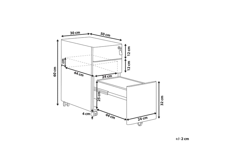 Lubriano kontorskap 30x50 cm - Metall/Rød - Oppbevaring - Oppbevaringsmøbler - Kommode - Skuffeseksjon