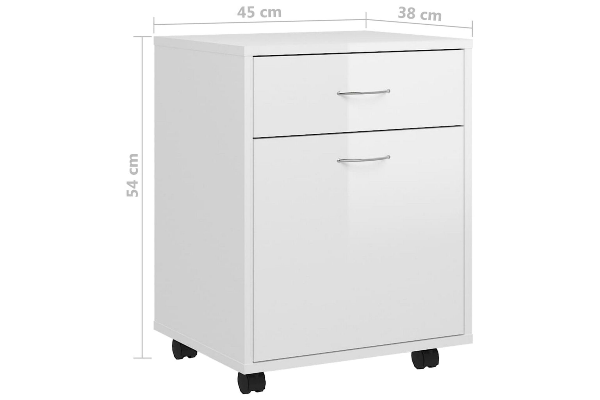 Rulleskap høyglans hvit 45x38x54 cm sponplate - Hvit - Oppbevaring - Oppbevaringsmøbler - Kommode - Skuffeseksjon