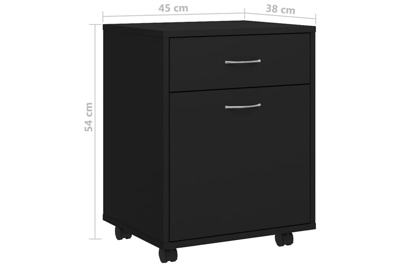 Rulleskap svart 45x38x54 cm sponplate - Svart - Oppbevaring - Oppbevaringsmøbler - Kommode - Skuffeseksjon