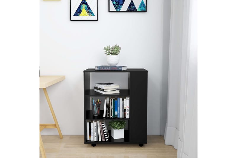 Rulleskap svart 60x35x75 cm sponplate - Svart - Oppbevaring - Oppbevaringsmøbler - Kommode - Skuffeseksjon