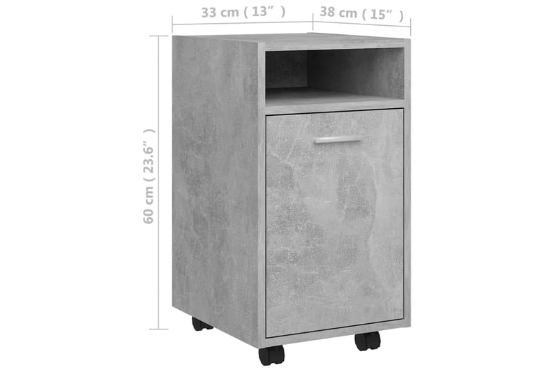 Sideskap med hjul betonggrå 33x38x60 cm sponplater - Grå - Oppbevaring - Oppbevaringsmøbler - Kommode - Skuffeseksjon