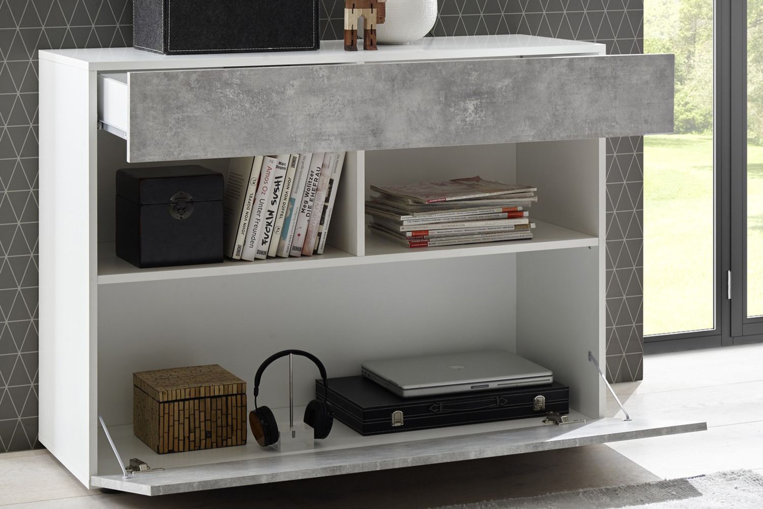 Sorano Kommode 111 cm - Hvit/Grå - Oppbevaring - Oppbevaringsmøbler - Kommode