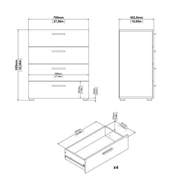 Suntia Kommode med 4 skuffer 70x40x82 cm - Oppbevaring - Oppbevaringsmøbler - Kommode - Entrekommode